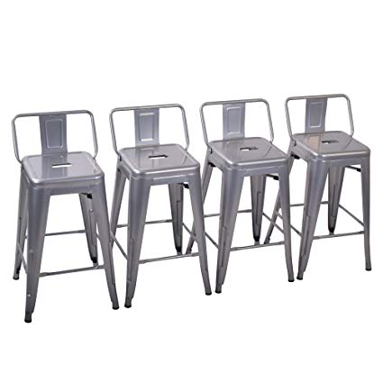 Yongchuang Metal Counter Height Bar Stool for Indoor-Outdoor(Pack of 4) Silver Low Back, 26"