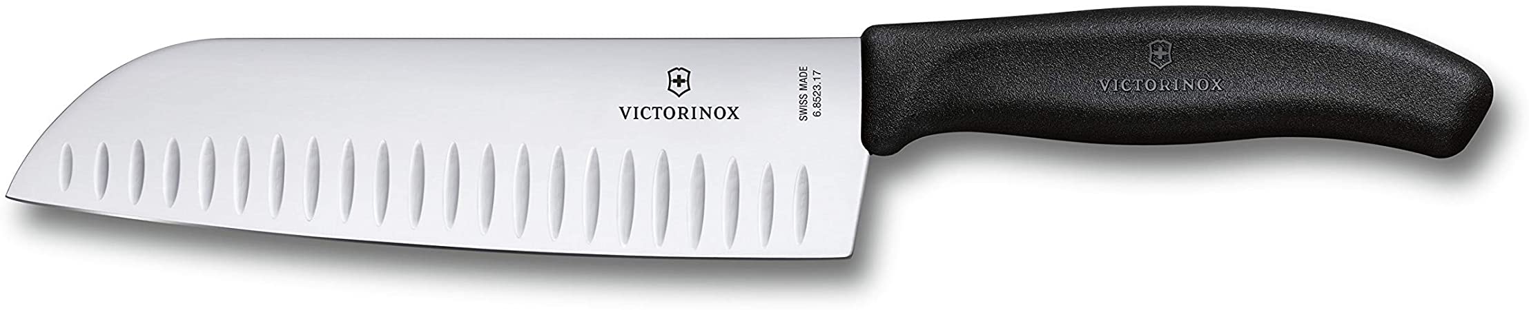 Victorinox 17 cm Swiss Classic Fluted Edge Santoku Knife in Blister Pack, Black