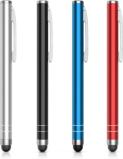 MoKo Stylus Pen(4PCS),Universal Capacitive Touch Screen Rubber Tip Digital Pen Compatible with iPad,iPhone,Samsung,Kindle,All Capacitive Touch Screen Devices Smartphones&Tablets,Black/Red/Silver/Blue