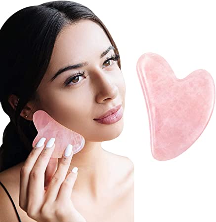 Peora Pink Rose Quartz Gua Sha Massage Tool for Facial Skincare | Natural Healing Stone for Facial Microcirculation | Boost Radiance of Complexion | Organic Anti-aging Beauty Therapy for Skin
