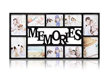 ARPAN Memories Multi Aperture Picture Frame Holds 10 Photos, Black, L71 x W36 x H3 Cm