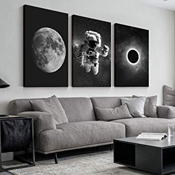 SIGNFORD 3 Panel Canvas Wall Art Astronaut Grand Eclipse Moon Kids Canvas Painting Wall Decor for Living Room Framed Home Decorations - 16"x24" x 3 Panels