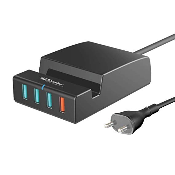 Portronics Q-Charger Portable Universal Charging Hub with a QC 3.0 and 3 5V USB Ports and a Mobile Docking Station, Black