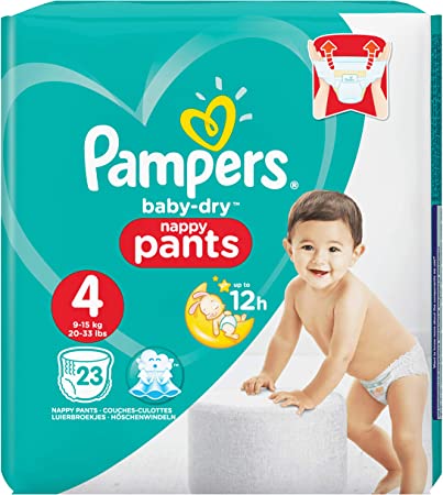 Pampers Baby-Dry Nappy Pants Size 4, 23 Nappies, 9kg-15kg, Carry Pack