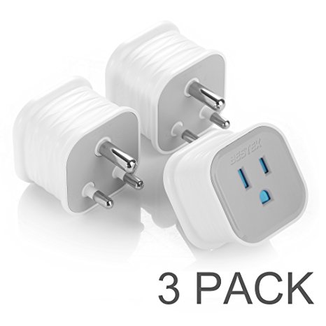 India Travel Converter and Adapter, BESTEK US to India, Pakistan, Hong Kong, Jordan, Maldives, Macau Travel Adapter Plug - 3 Packs