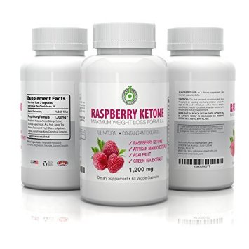 Pure Raspberry Ketones - 1200mg per serving - 60 Vegetarian Capsules with Green Tea Extract Acai Fruit and African Mango - All Natural Fat Burning Supplement for Weight Loss - Satisfaction Guarantee