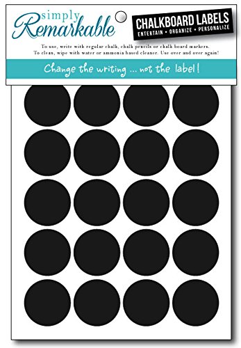 Simply Remarkable Reusable Chalk Labels - 60 Circle Shape 1.25" Adhesive Chalkboard Stickers, Light Material with Removable Adhesive and Smooth Writing Surface. Can be Wiped Clean and Reused, For Organizing, Decorating, Crafts, Personalized Hostess Gifts, Wedding and Party Favors