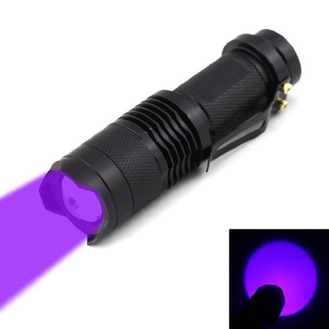 Fsmart SK68 Zoomable 3 Modes UV-Ultraviolet Led Blacklight Flashlight Mini Torch(1*14500) battery)