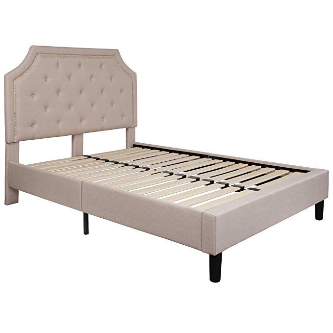 Flash Furniture Brighton Tufted Upholstered Full Size Platform Bed in Beige Fabric