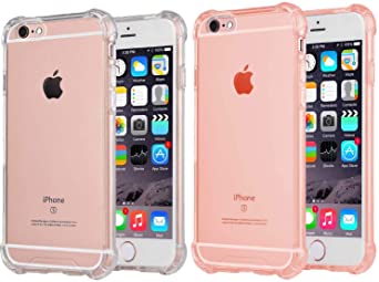 [2Pack] CaseHQ Compatible with iPhone 6 Plus Case, iPhone 6S Plus Case,Crystal Clear Enhanced Grip Protective Defender Cover Soft TPU Shell Shock-Absorption Air Cushioned 4 Corners Clear Pink