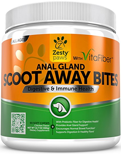 Scoot Away Soft Chews for Dogs - With VitaFiber, Prebiotics & Pumpkin for No More Scoots - Premium Fiber for Anal Gland Sac & Bowel Support   Chewable Digestive Enzymes Supplement - 90 Count