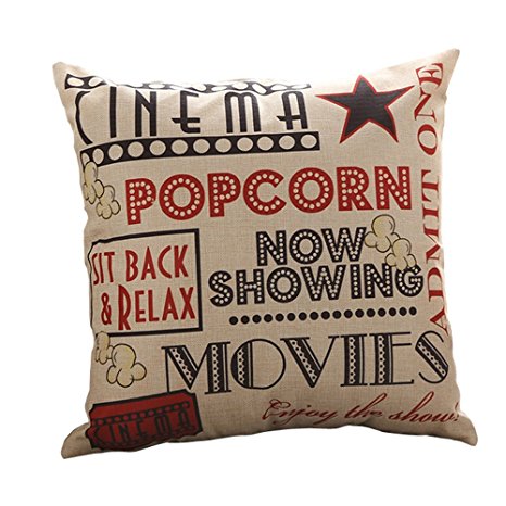 Do4U Inspirational Cotton Linen Canvas Square Movie Pattern Sofa Simple Cushion Pillow Cover 18x18 Inches Birthday Gift