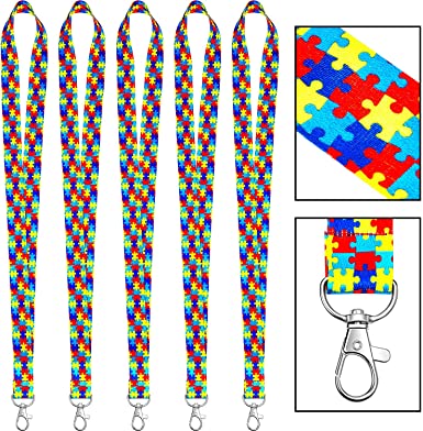 10 Pieces Autism Awareness Lanyard Puzzle Printed Lanyard with Swivel Hook for Key Chain ID Badge Holder