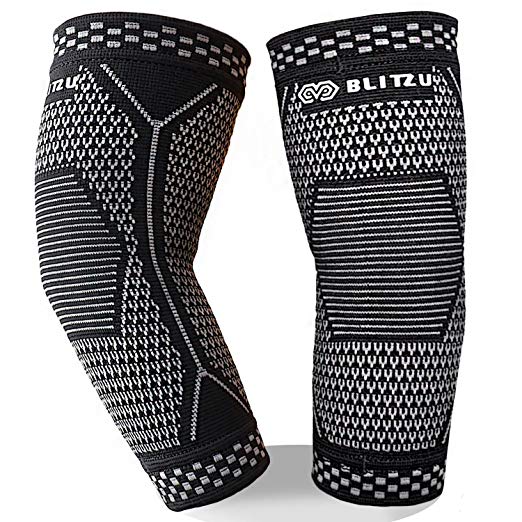 BLITZU Elbow Brace Compression Arm Sleeves UV Protection Elastic Support for Tendonitis Pain, Golfer's Elbow, Arthritis, Bursitis, Tennis, Basketball Lifting Sports Men Women