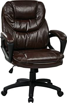 Office Star FL660-U2 Faux Leather Manager's Chair with Padded Arms, Chocolate