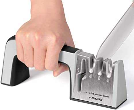 AMINNO Knife Sharpener 3-Stage Knife Sharpening - Diamond Rod, Tungsten and Ceramic Rod Slots, Quick Manual Repair Restore and Polish Stainless Knives or scissors , Kitchen Accessories