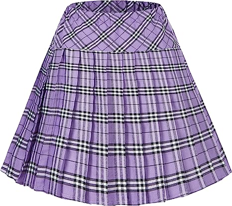 Women's Elastic Waist Plaid Pleated Skirt Tartan Skater School Uniform Mini Skirts