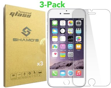 iPhone 6S Plus Tempered Glass Screen Protector, Shamo's® 3-Pack [3D Touch Compatible] Glass Screen Protector 0.2mm Screen Case Protection, Touch Accurate Fit, iPhone 6 Plus, Premium, Promotion Price