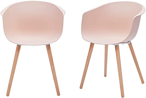 Amazon Brand - Rivet Alva Modern Curved-Back Plastic Dining Chair, Set of 2, 23.2"W, Nude Pink