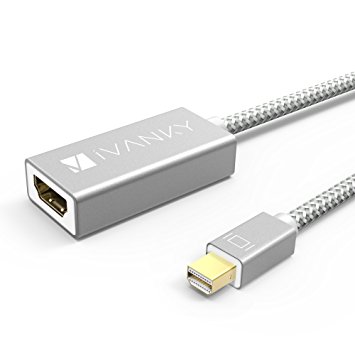 Thunderbolt to HDMI Adapter (0.65ft, Super Slim, Heavy Duty) iVanky Nylon Braided Mini DisplayPort (DP) to HDMI Adapter for MacBook Air/Pro, Microsoft Surface Pro, Projector, Monitor and More - Silver