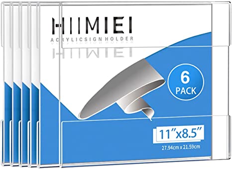 HIIMIEI Acrylic Wall Sign Holder 8.5x11 Inch Horizontal with 3M Tape, 8 1/2 x 11 Clear Plastic Plexiglass Sign Holder for Office, Home, Store, Restaurant-No Drilling(6 Pack)