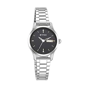 Titan Metal Black Dial Analog Watch for Women -Nr2656Sm03, Band Color-Silver