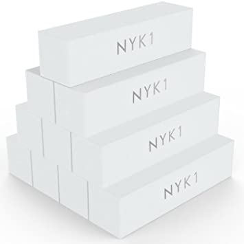 White Nail Buffer Sanding Block - (Pack of 10) NYK1 Professional Salon Quality Grit Nail Buffer File for Sanding, Filing Natural, Shellac or Acrylic Gel Nails