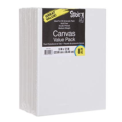 Darice Studio 71 Medium Weight Stretched Canvas Value Pack – 9” x 12” Canvas for Oil or Acrylic Paints, Acrylic Primed Canvas, Pack of 8