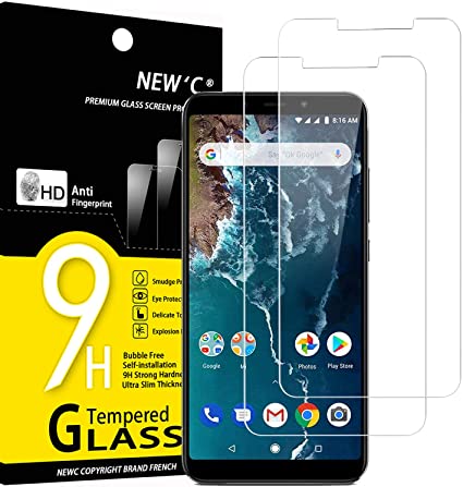 NEW'C 2 Unidades, Protector de Pantalla para Xiaomi Mi A2, Xiaomi Mi 6X, Antiarañazos, Antihuellas, Sin Burbujas, Dureza 9H, 0.33 mm Ultra Transparente, Vidrio Templado Ultra Resistente