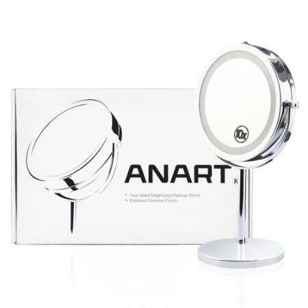 ANART® LED Lighted Vanity Mirror, Double-Sided Magnifying (1X-10X) 360 Degree Swivel Makeup Mirror