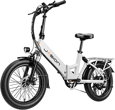 Jasion EB7 ST Electric Bike for Adults, 500W Motor 20MPH Max Speed, 48V 10AH Removable Battery, 20" Fat Tire Foldable Mountain Bike with Dual Shock Absorber, Shimano 7-Speed Electric Bicycles