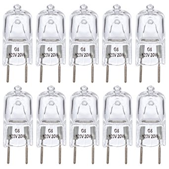 [10 Pack] Simba Lighting™ 20 Watt 120 Volt Halogen Light Bulbs G8 Base Bi-Pin Shorter 1-3/8" (1.38") Length 120V 20W T4 JCD Lamp Soft White