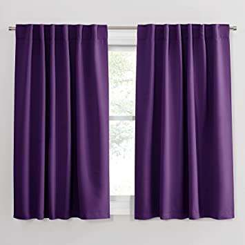 PONY DANCE Thermal Blackout Curtains - Short Length Curtain Draperies Thermal Insulated Curtain Panels with Back Tab Light Block for Bedroom Bathroom, 52" W x 54" L, Royal Purple, 2 PCs