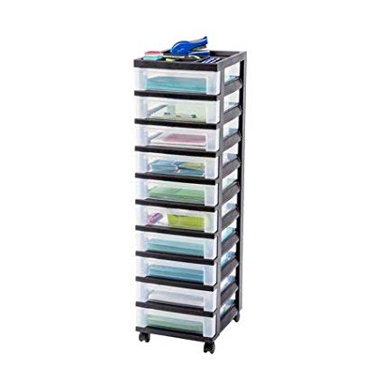IRIS 10-Drawer Rolling Storage Cart with Organizer Top, Black