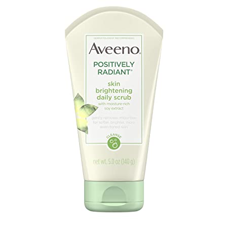 Aveeno Positively Radiant Skin Brightening Exfoliating Daily Facial Scrub, Moisture-Rich Soy Extract, Soap-Free, Hypoallergenic & Non-Comedogenic Face Cleanser, 5 Oz