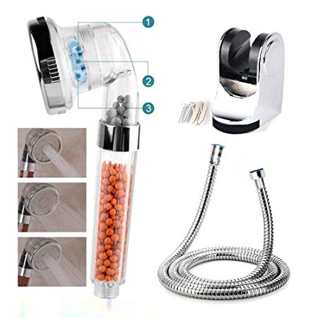 Shower Head and Hose,Showerhead Replacement with Holder High Pressure & Water Saving 3 Mode Funtion Spray Ion Filtration Handheld Shower for Dry Skin SPA by Nosame