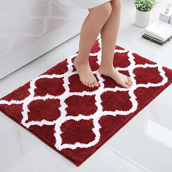 OLANLY Bathroom Rugs, Soft and Absorbent Microfiber Bath Rugs, Non-Slip Shaggy Shower Carpet, Machine Wash Dry, Bath Mats for Bathroom Floor, Tub and Shower, 36x24, Burgundy