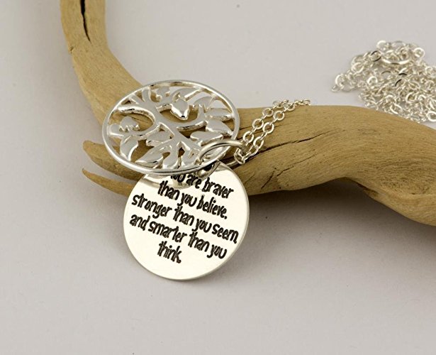 Graduation Gift "You are braver than you believe" custom engraved handmade sterling silver Tree of Life necklace, empowering jewelry, Gift for daughter