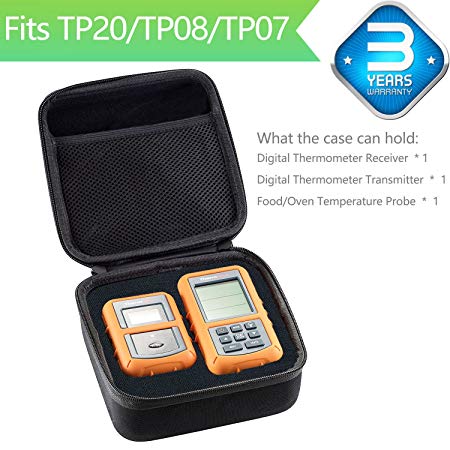 Hard Case for ThermoPro TP20/TP08/TP07 Wireless Remote Digital Cooking Food Meat Thermometer, Mesh Pocket for Accessories and Soft Lining inside the Case for Protection