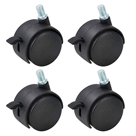 Gizhome 4 Pack 1.5 Inch Nylon Plastic Replacement Caster Swivel Furniture Wheels Floor Protecting Office Chair Swivel Caster Threaded Stem 5/16" 3/5" with Brake Black