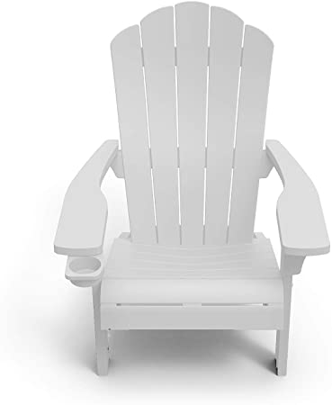 Outdoor Patio Garden Deck Furniture Resin Adirondack Chair with Built-in Cup Holder (White)