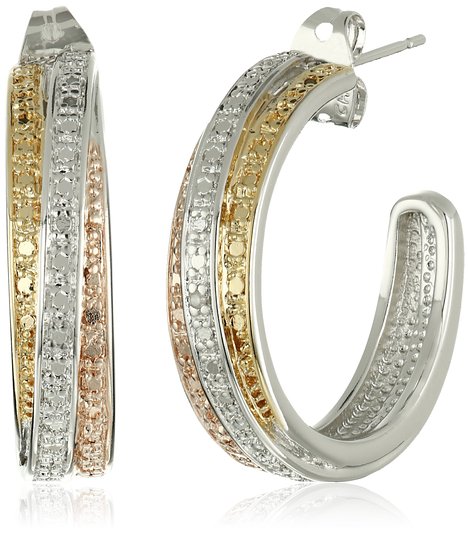 18k Yellow and Rose Gold-Plated Brass and Diamond C-Hoop Earrings