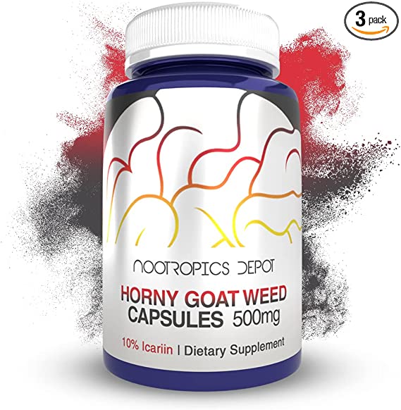 Horny Goat Weed Capsules | 500mg | 30 Count | Minimum 10% Icariin | Epimedium brevicornum