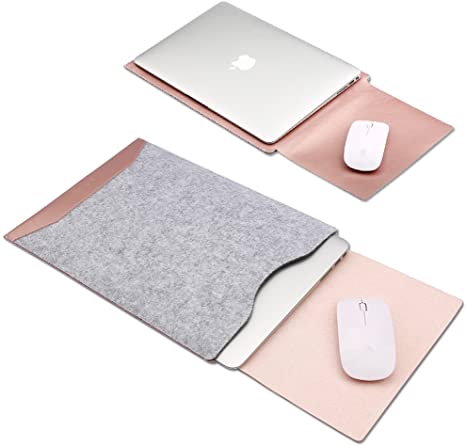 Soyan Leather and Felt Hybrid Laptop Sleeve for MacBook Pro/Air 13.3 Inches, Fits Model A1932/A1989/A1708/A1706 (Rose Gold)