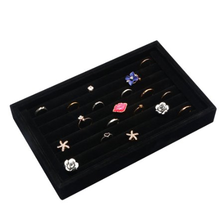 Valdler Velvet 7 Slots Ring Earrings Trays Showcase Display Jewelry Organizer Black