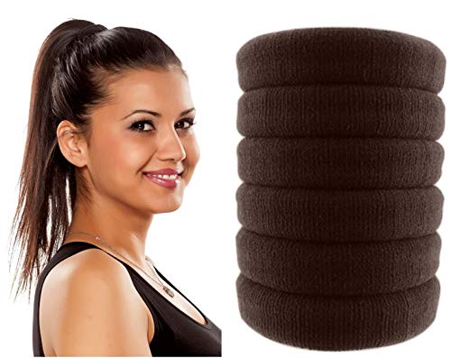Styla Hair Thick No Crease Hair Ties for Thick, Curly, Wavy Hair No Slip No Damage Ponytail Holders (Brown)