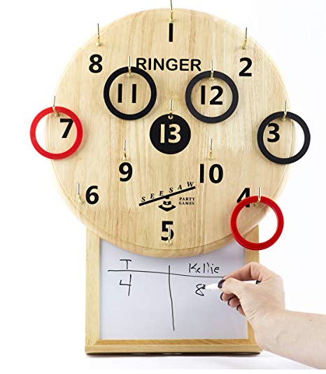 Ringer the Deluxe Hook and Ring Toss Game with Attached Scoreboard - Large 13.5 inch Playing Board for Extra Fun - Fantastic Gift for Families and Kids - Classic Hanging Wall Sports Game