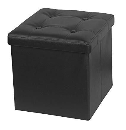 Otto & Ben 15 inch Button Design Memory foam Seat Folding Storage Ottoman Bench with Faux Leather, Black
