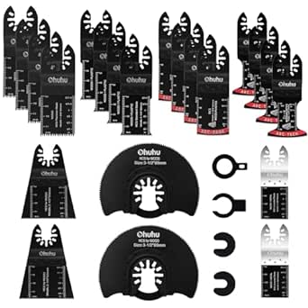 Ohuhu 26 PCS Oscillating Tool Blades, 7 Assorted Multi Tool Blades Kits for Wood Metal Plastic - Quick Release Oscillating Saw Blades Universal Fit Dewalt Milwaukee Multimaster Ryobi Makita Fein