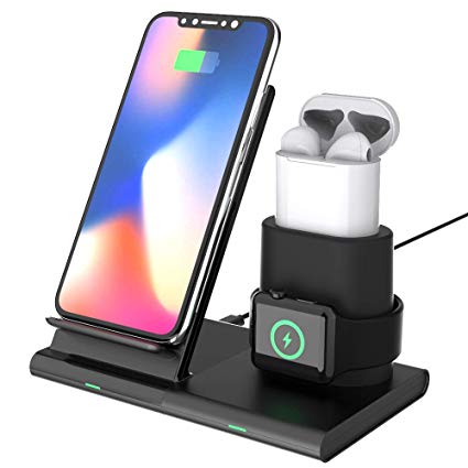 Wireless Charging Station,3 in 1 Wireless Charger for iWatch 1/2/3/4 Airpods Fast Charger Stand for iPhone X/XS/XR/XS Max/ 8 Plus(Not Including Devices)